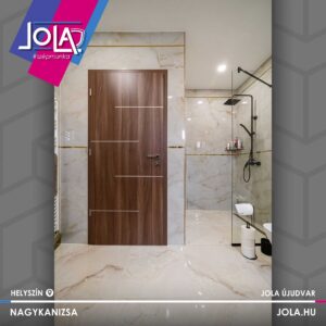 Krono Clay Sola Oak padló és Mátészalka dió ajtó fürdőszobában, Nagykanizsa